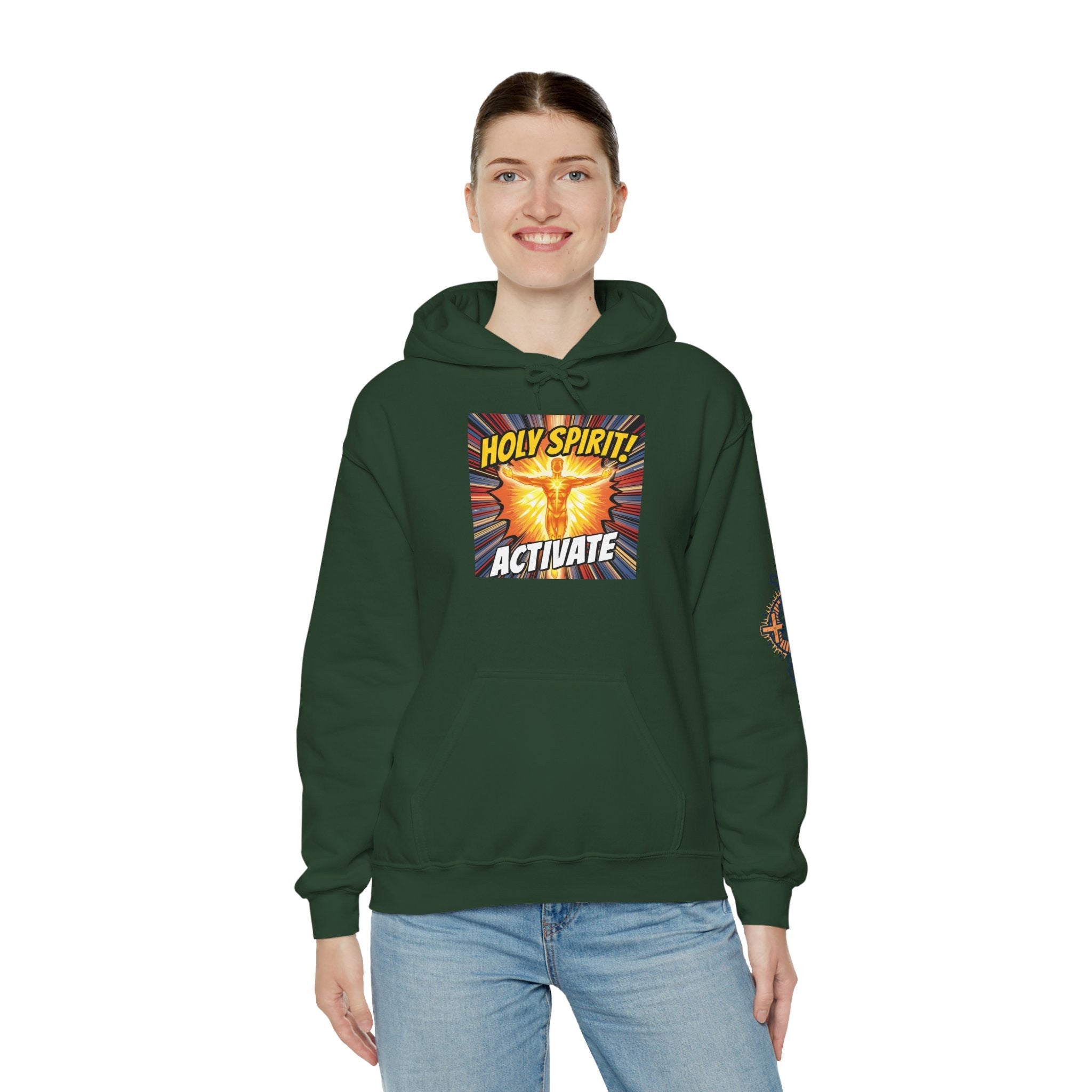 Holy Spirit Activate Hoodie – Superhero Christian Sweatshirt with Vibrant Power-Up Design for Faith-Fueled Boldness Printify