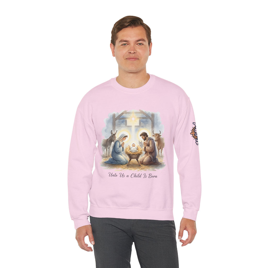 Unto Us a Child is Born Sweatshirt – Isaiah 9:6 Nativity Manger Scene Christian Christmas Sweatshirt for Holy Night Faith Printify