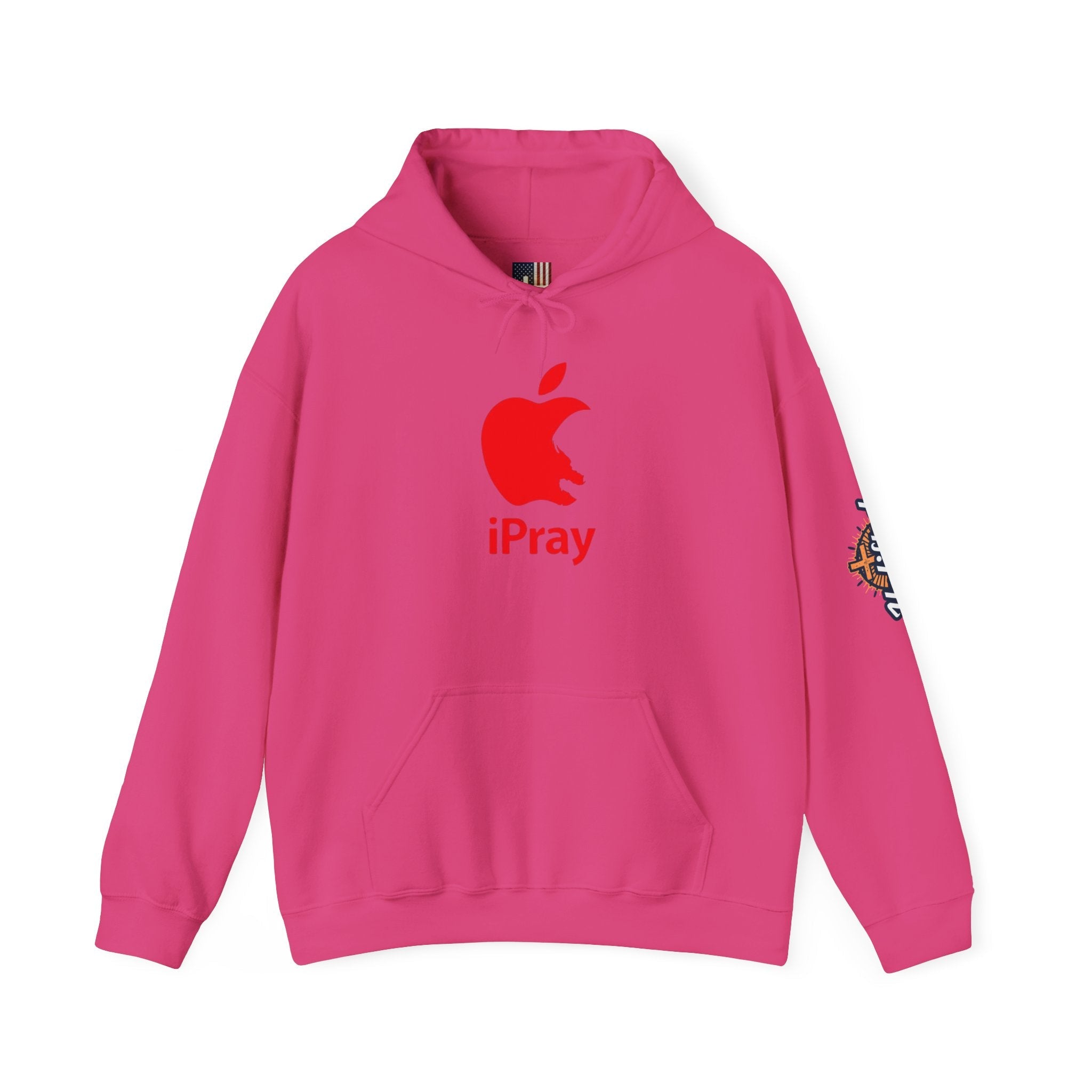 iPray Apple Logo Hoodie — Funny Christian Hoodie (Minimal Red Apple Graphic) Printify