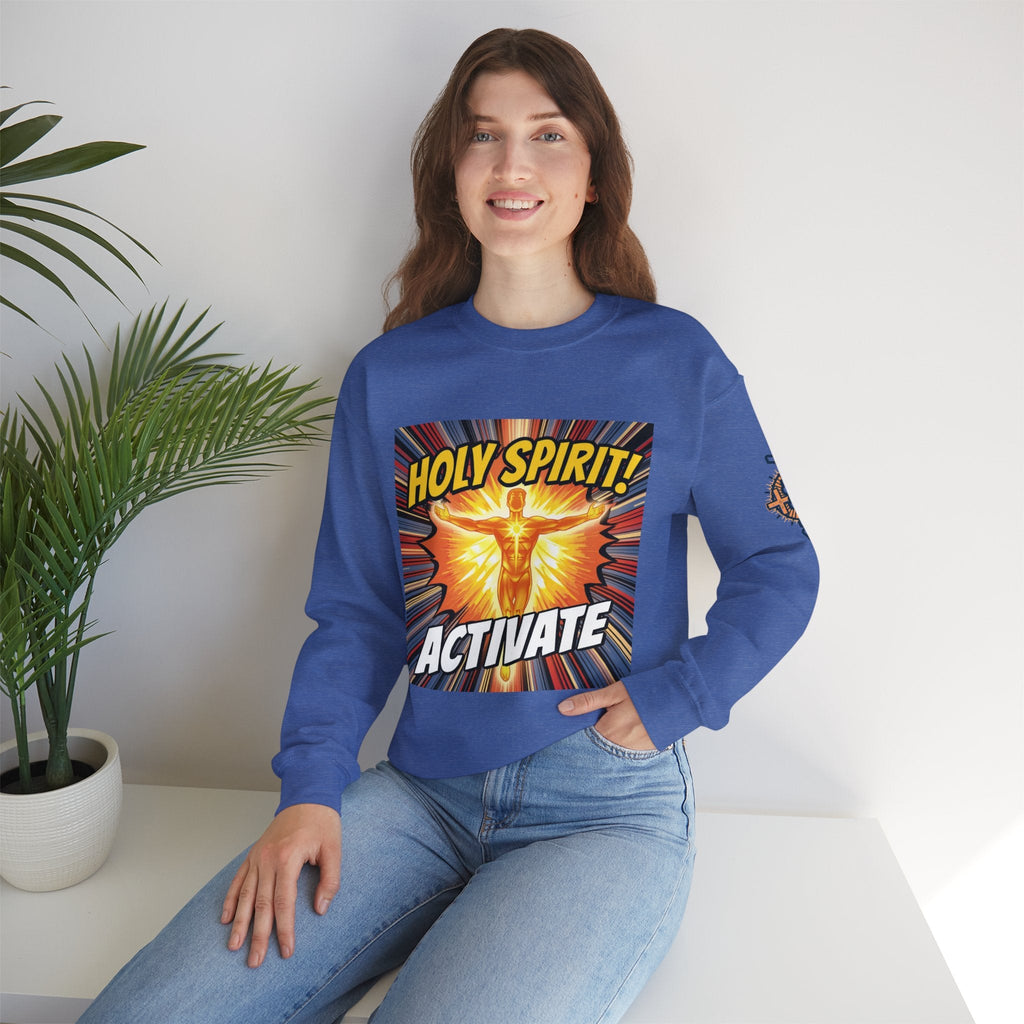 Holy Spirit Activate Sweatshirt – Superhero Christian Sweatshirt with Vibrant Power-Up Design for Faith-Fueled Boldness Printify