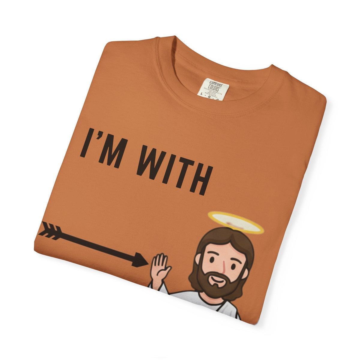 🔥 I’m With Him → Christian T-Shirt | Arrow Pointing to Jesus | Minimalist Faith Tee | Subtle Cross Design | Bible-Inspired Apparel by Uplifted Gear Printify