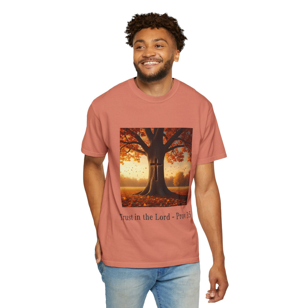 Trust in the Lord T-Shirt – Autumn Tree Christian Tee with Proverbs 3:5 Printify