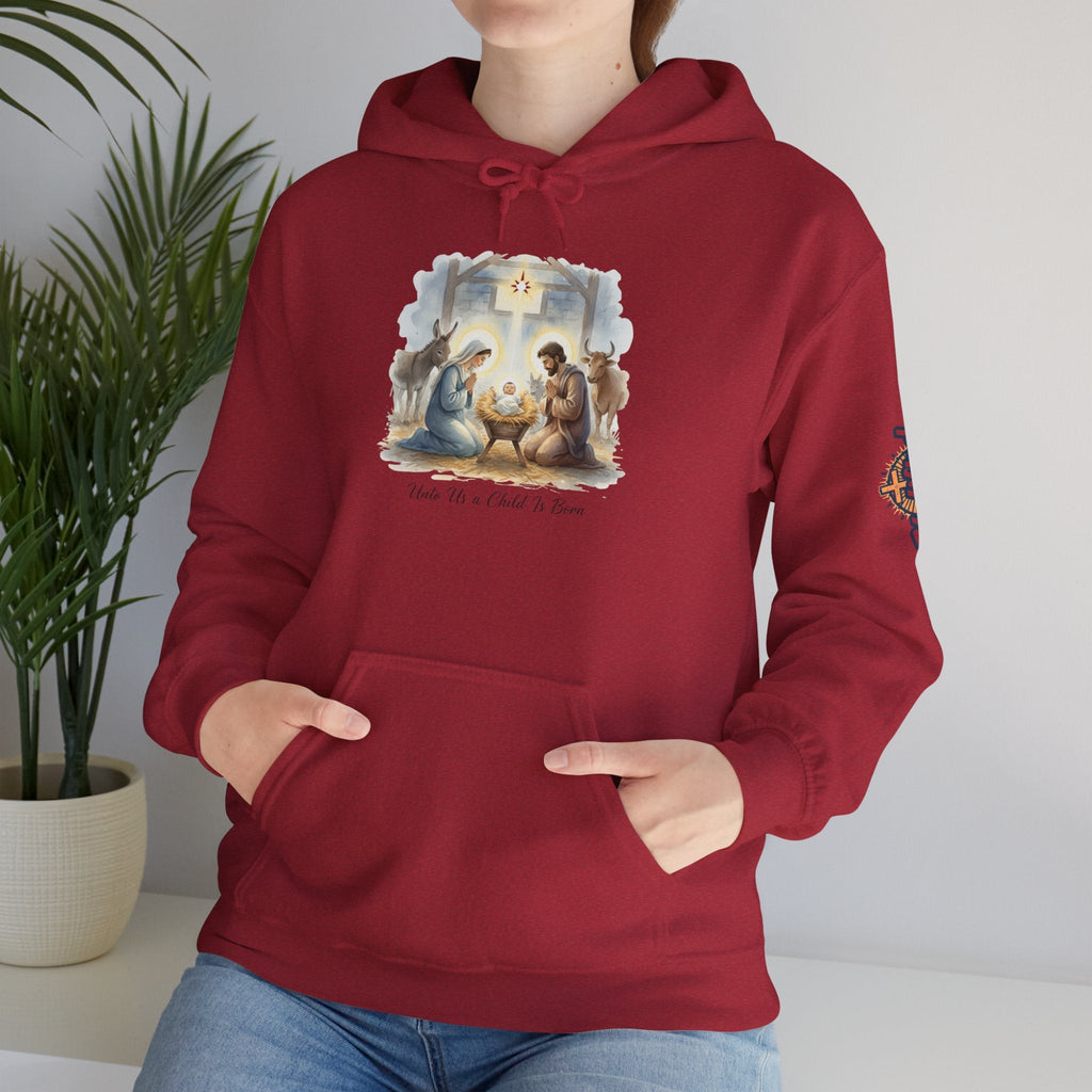 Unto Us a Child is Born Hoodie – Isaiah 9:6 Nativity Manger Scene Christian Christmas Sweatshirt for Holy Night Faith Printify