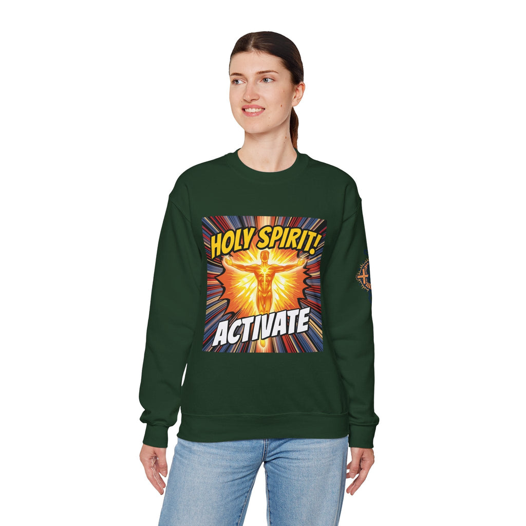 Holy Spirit Activate Sweatshirt – Superhero Christian Sweatshirt with Vibrant Power-Up Design for Faith-Fueled Boldness Printify