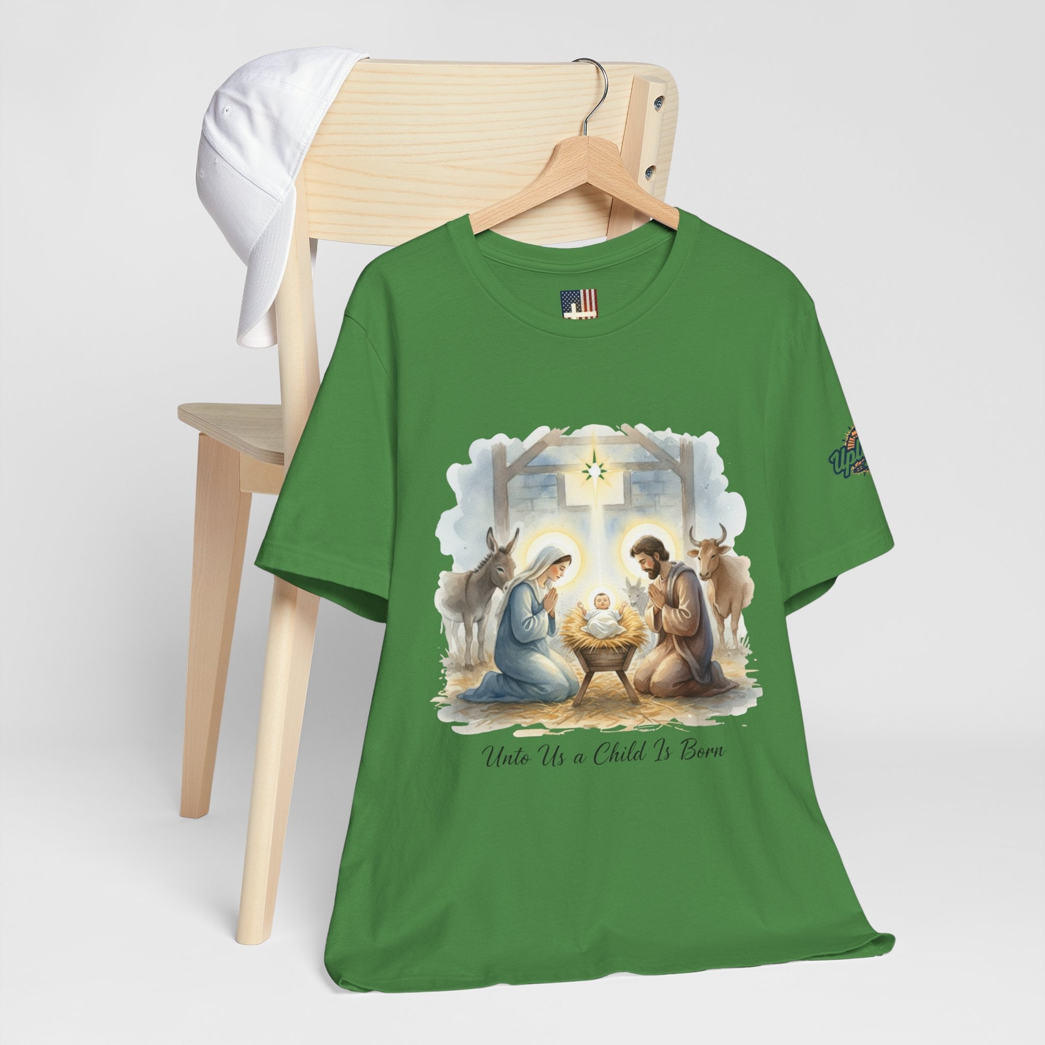Unto Us a Child is Born T-shirt – Isaiah 9:6 Nativity Manger Scene Christian Christmas T-shirt for Holy Night Faith Printify