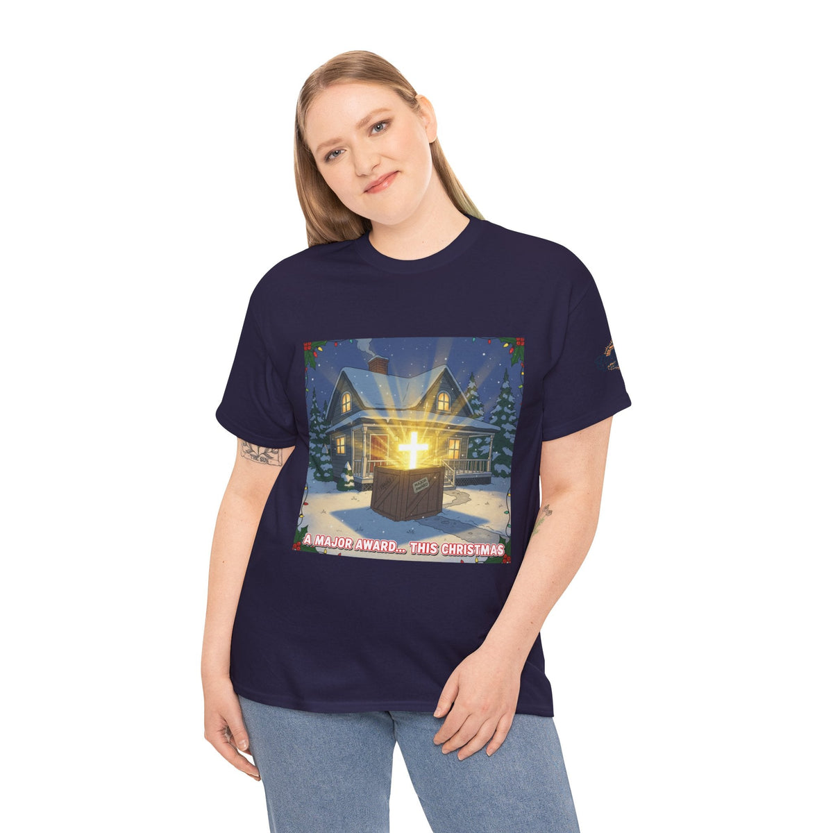 A Major Award This Christmas T-shirt – Fragile Leg Lamp Parody Cross Unboxing Christian T-shirt for Hilarious Faith & Holiday Glow Printify