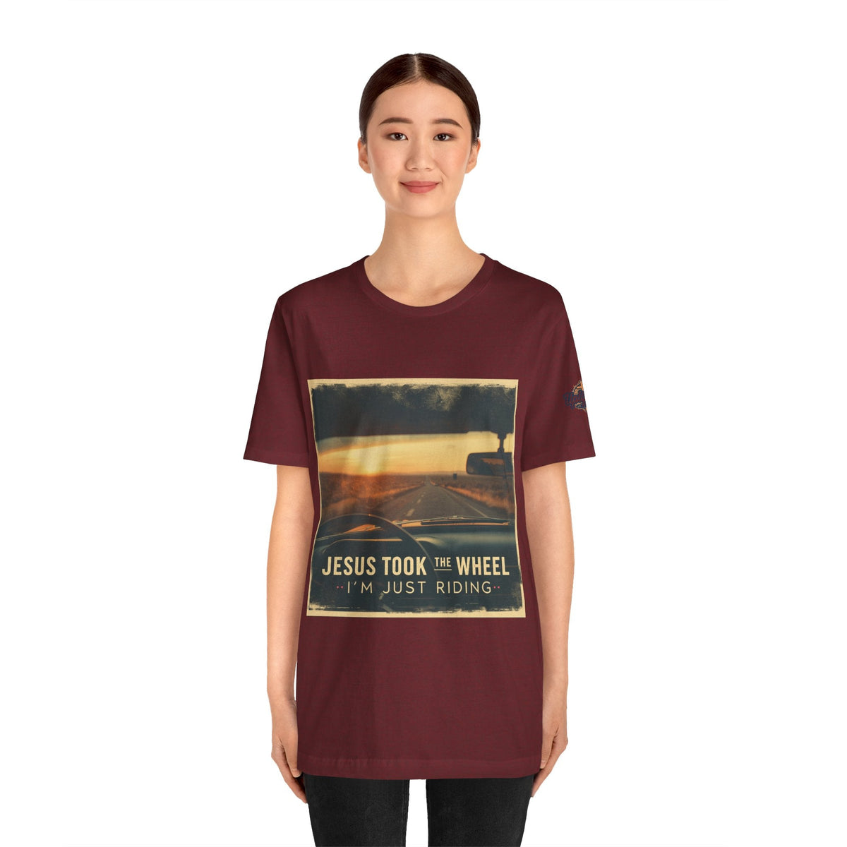 Jesus Took the Wheel I'm Just Riding T-shirt – Funny Christian Convertible Car T-shirt for Surrendered Faith & Humor Printify