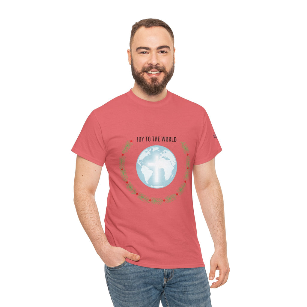 Joy to the World T-shirt – Wreath Earth Nativity Christian Christmas T-shirt for Isaiah 9:6 Holiday Faith & Festive Joy Printify