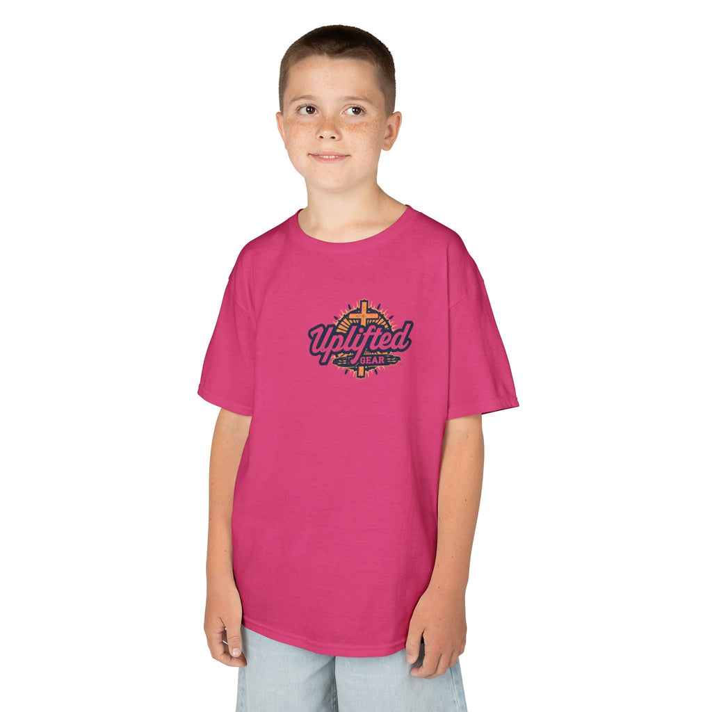 ✨ Chosen. Loved. Redeemed. – Elegant Christian Kids T-Shirt | Gold Foil Faith Tee | Subtle Cross & Heart Design | Inspirational Bible Verse Apparel by Uplifted Gear Printify