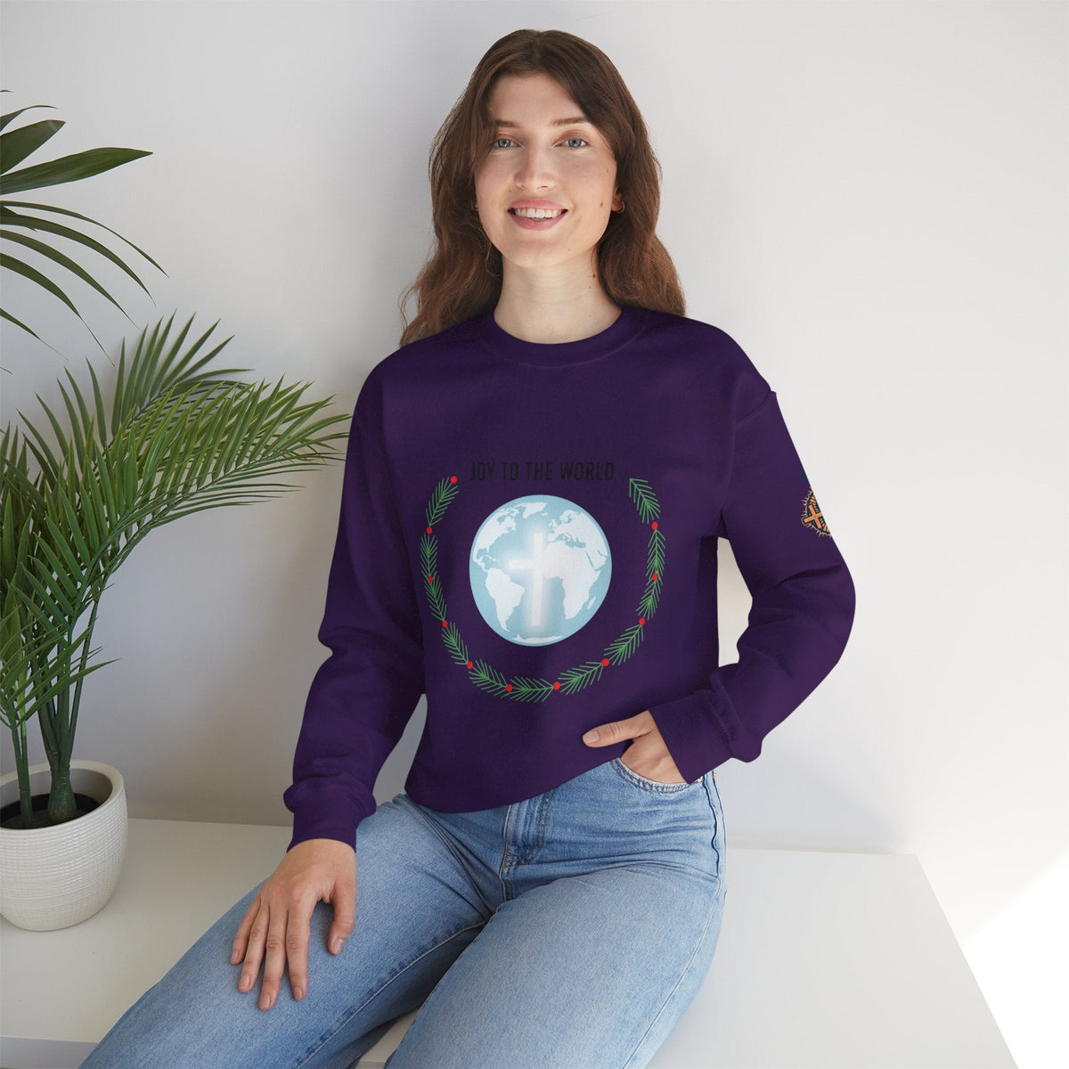 Joy to the World Sweatshirt – Wreath Earth Nativity Christian Christmas Sweatshirt for Isaiah 9:6 Holiday Faith & Festive Joy Printify