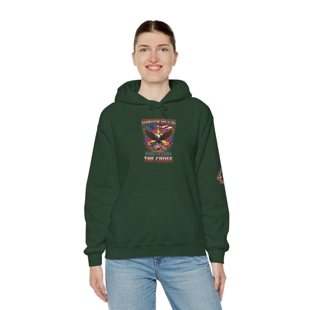 Stand for the Flag Kneel for the Cross Hoodie | Patriotic Eagle Hoodie Printify