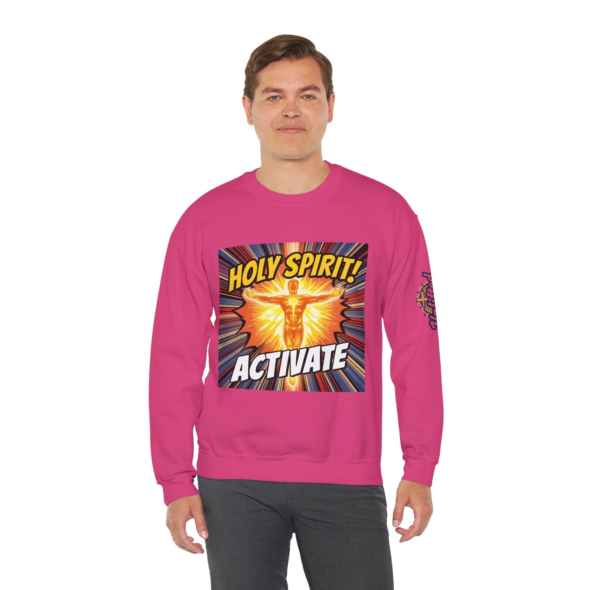 Holy Spirit Activate Sweatshirt – Superhero Christian Sweatshirt with Vibrant Power-Up Design for Faith-Fueled Boldness Printify