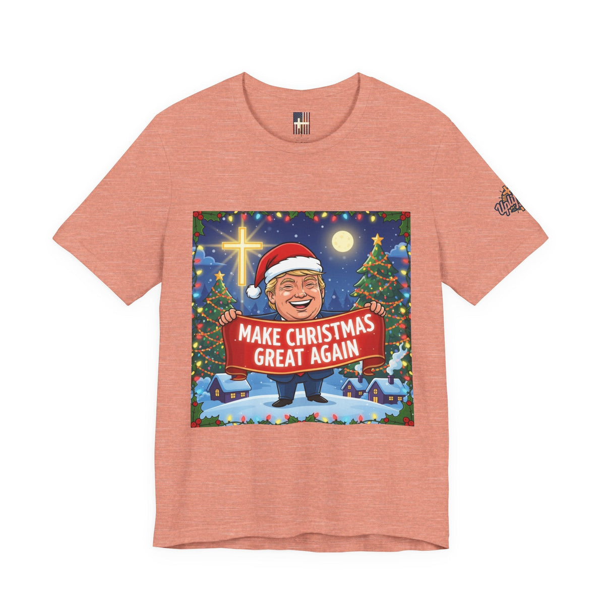 🎄 Make Christmas Great Again – Patriotic Christian Christmas T-Shirt | Bold Holiday Faith Tee | Red & White Banner Design | Uplifted Gear Printify