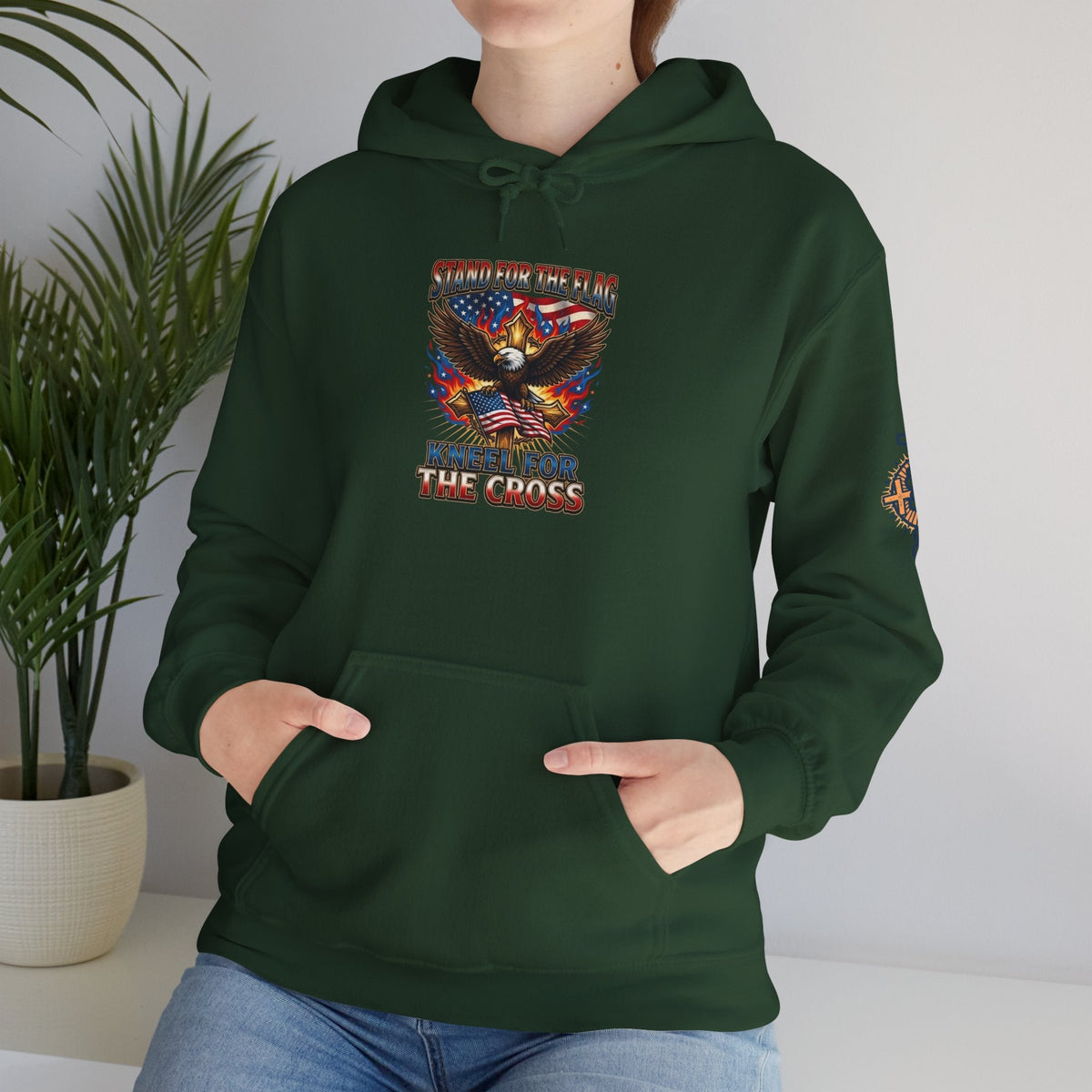 Stand for the Flag Kneel for the Cross Hoodie | Patriotic Eagle Hoodie Printify