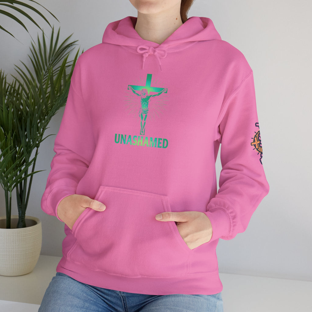 Unashamed Hoodie – Romans 1:16 Crucifixion Christian Hoodie for Bold Unwavering Faith Printify