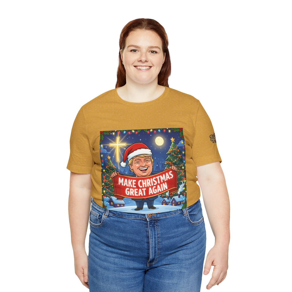 🎄 Make Christmas Great Again – Patriotic Christian Christmas T-Shirt | Bold Holiday Faith Tee | Red & White Banner Design | Uplifted Gear Printify