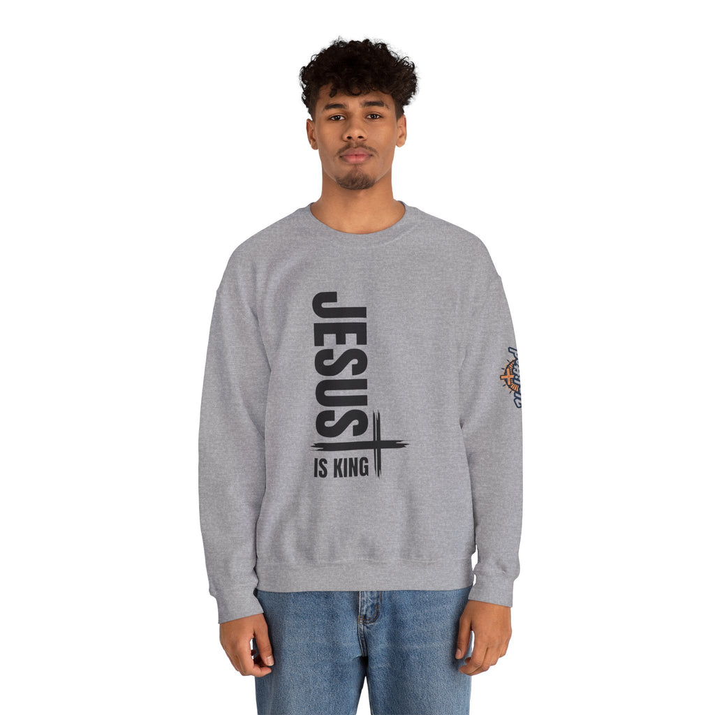 Jesus Is King Sweatshirt | Modern Typographic Cross Christian Sweatshirt Printify