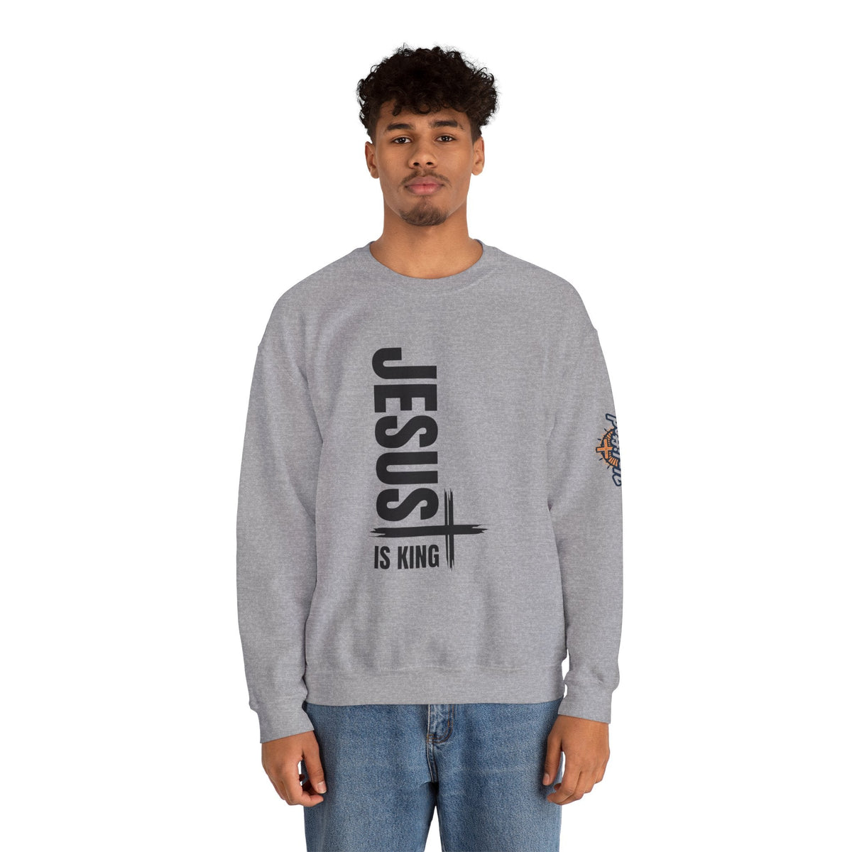 Jesus Is King Sweatshirt | Modern Typographic Cross Christian Sweatshirt Printify