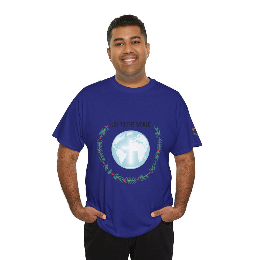 Joy to the World T-shirt – Wreath Earth Nativity Christian Christmas T-shirt for Isaiah 9:6 Holiday Faith & Festive Joy Printify