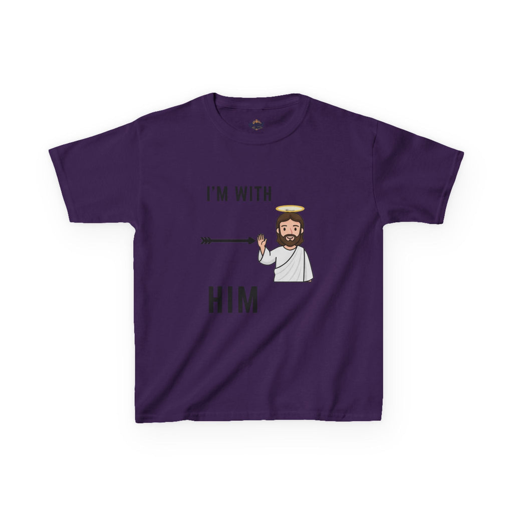 🔥 I’m With Him → Christian Kids T-Shirt | Arrow Pointing to Jesus | Minimalist Faith Tee | Subtle Cross Design | Bible-Inspired Apparel by Uplifted Gear Printify