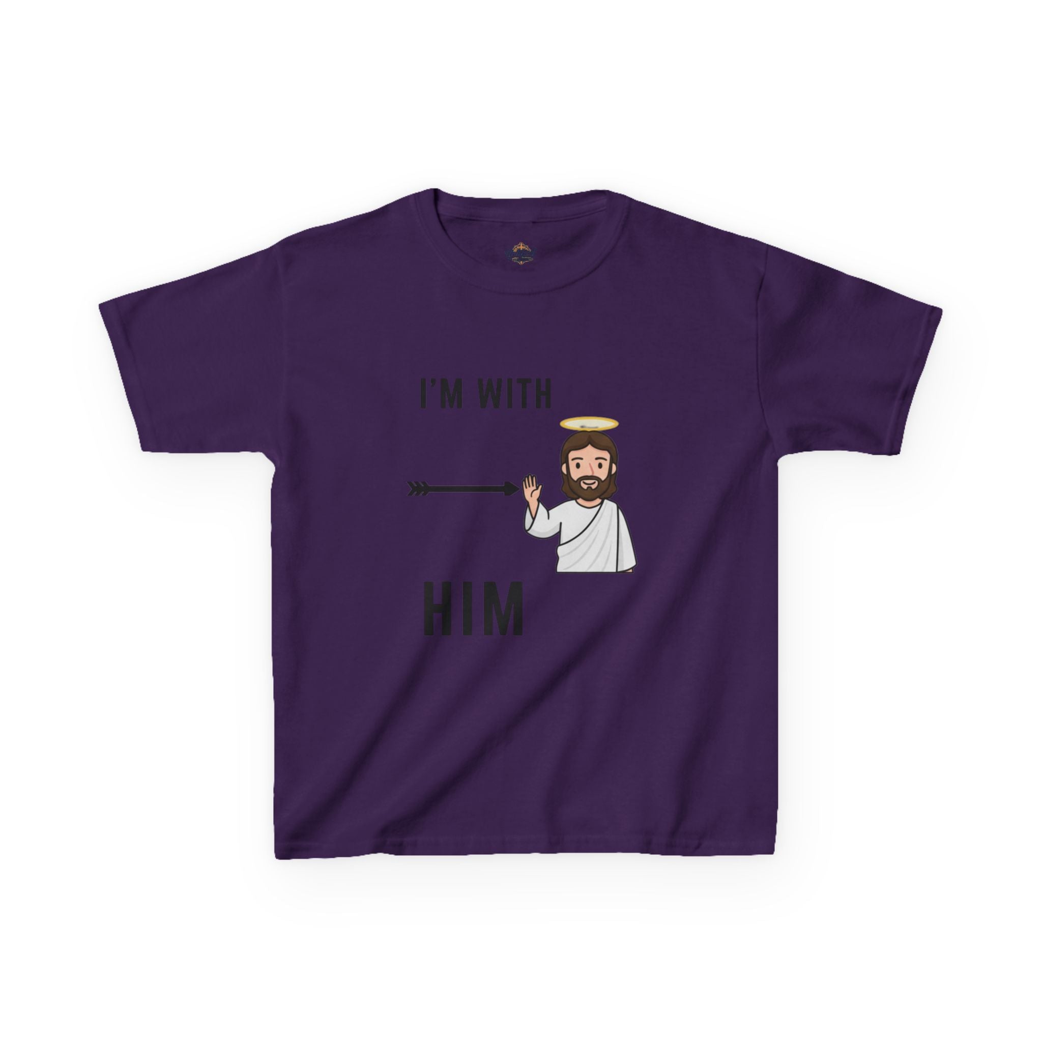 🔥 I’m With Him → Christian Kids T-Shirt | Arrow Pointing to Jesus | Minimalist Faith Tee | Subtle Cross Design | Bible-Inspired Apparel by Uplifted Gear Printify