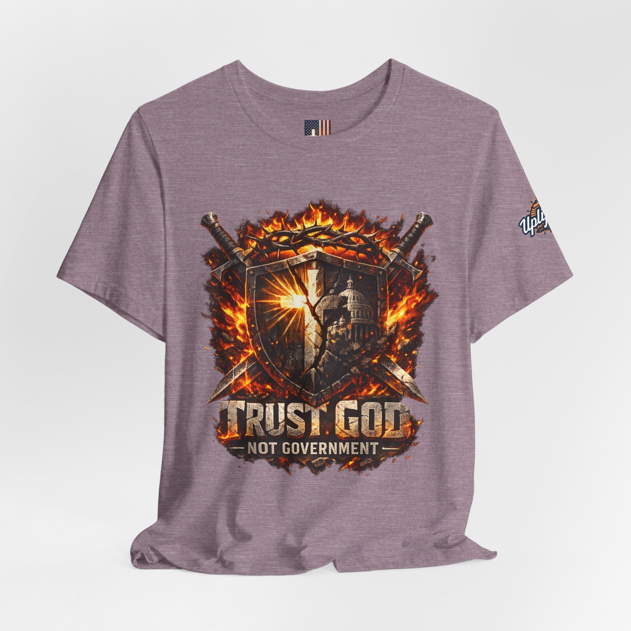 Trust God Not Government Shield Tee — Patriotic Christian Faith T-Shirt Printify