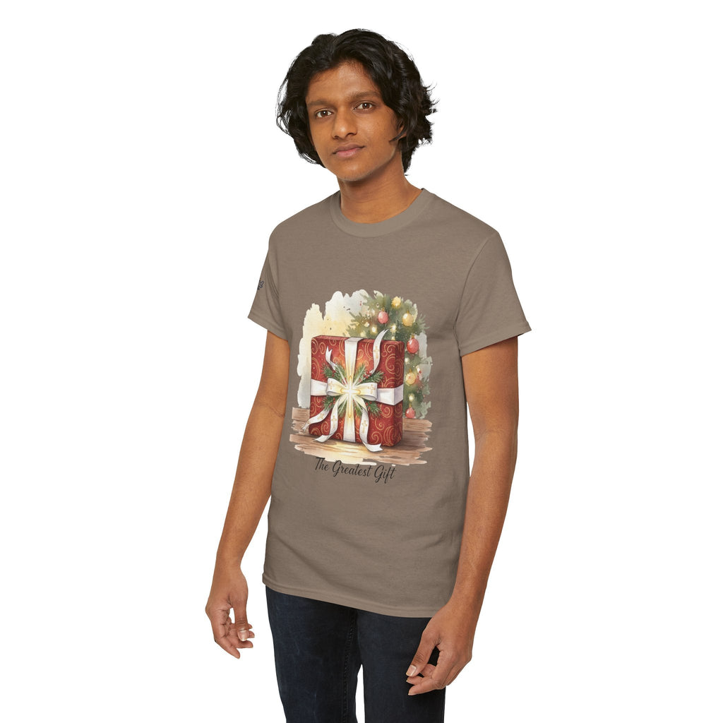 The Greatest Gift T-shirt – Cross Bow Present Christian T-shirt for Christmas Salvation & Eternal Faith Printify