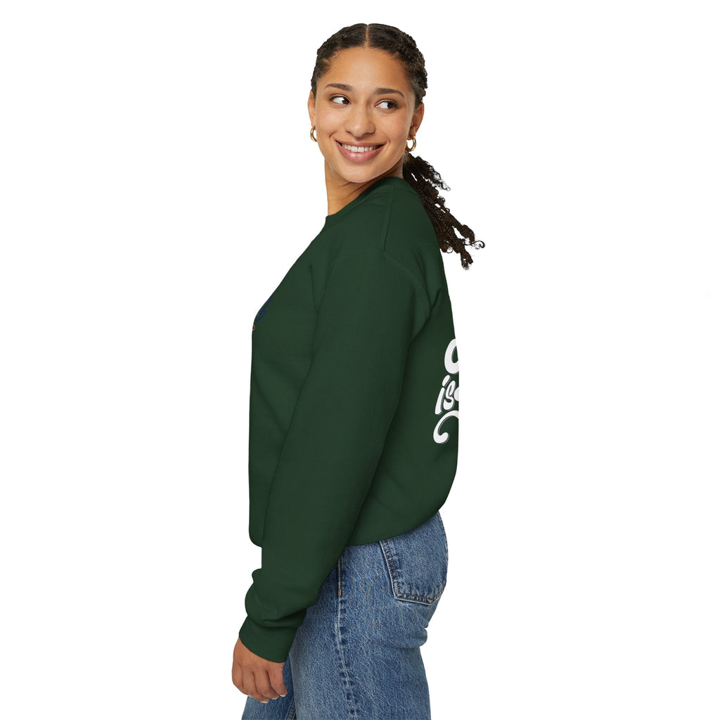 Jesus is King Sweatshirt – Bold Crown & Cross Christian Hoodie for Eternal Faith & Comfort Printify