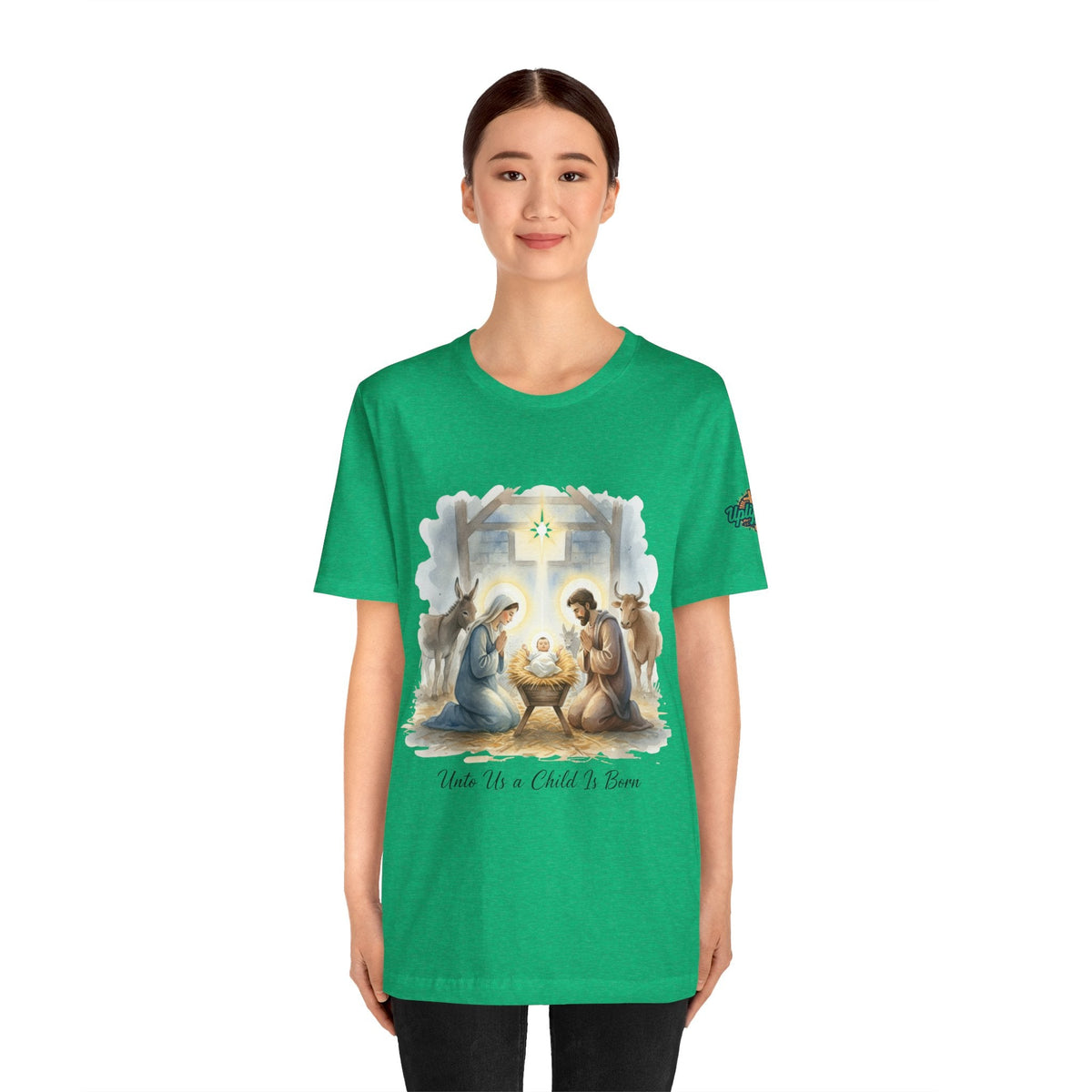 Unto Us a Child is Born T-shirt – Isaiah 9:6 Nativity Manger Scene Christian Christmas T-shirt for Holy Night Faith Printify
