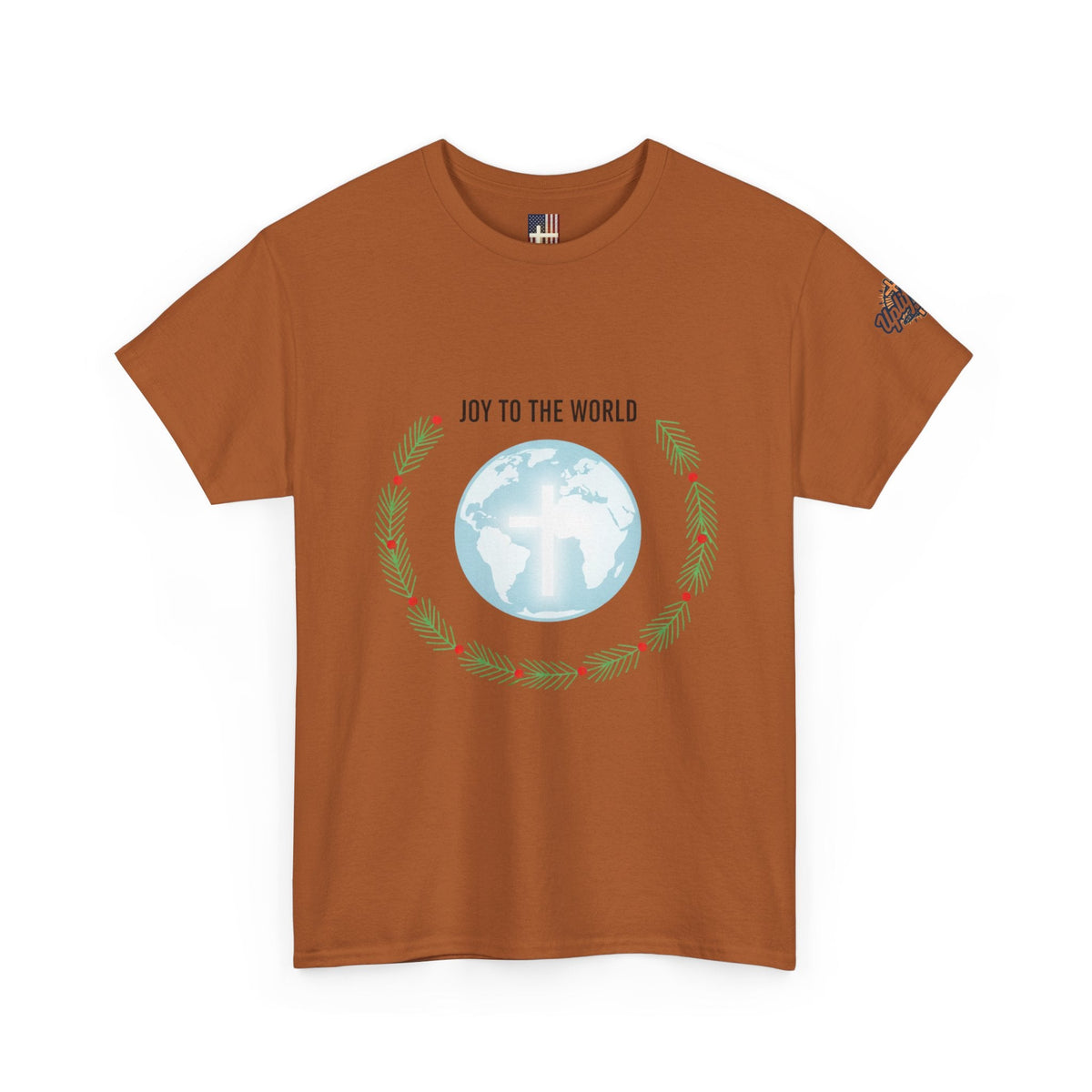 Joy to the World T-shirt – Wreath Earth Nativity Christian Christmas T-shirt for Isaiah 9:6 Holiday Faith & Festive Joy Printify