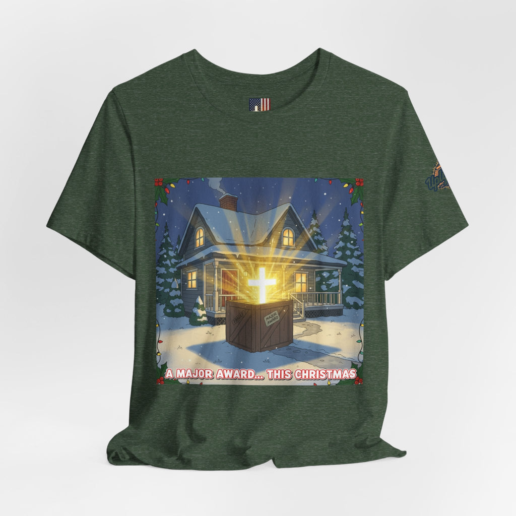 A Major Award This Christmas T-shirt – Fragile Leg Lamp Parody Cross Unboxing Christian T-shirt for Hilarious Faith & Holiday Glow Printify
