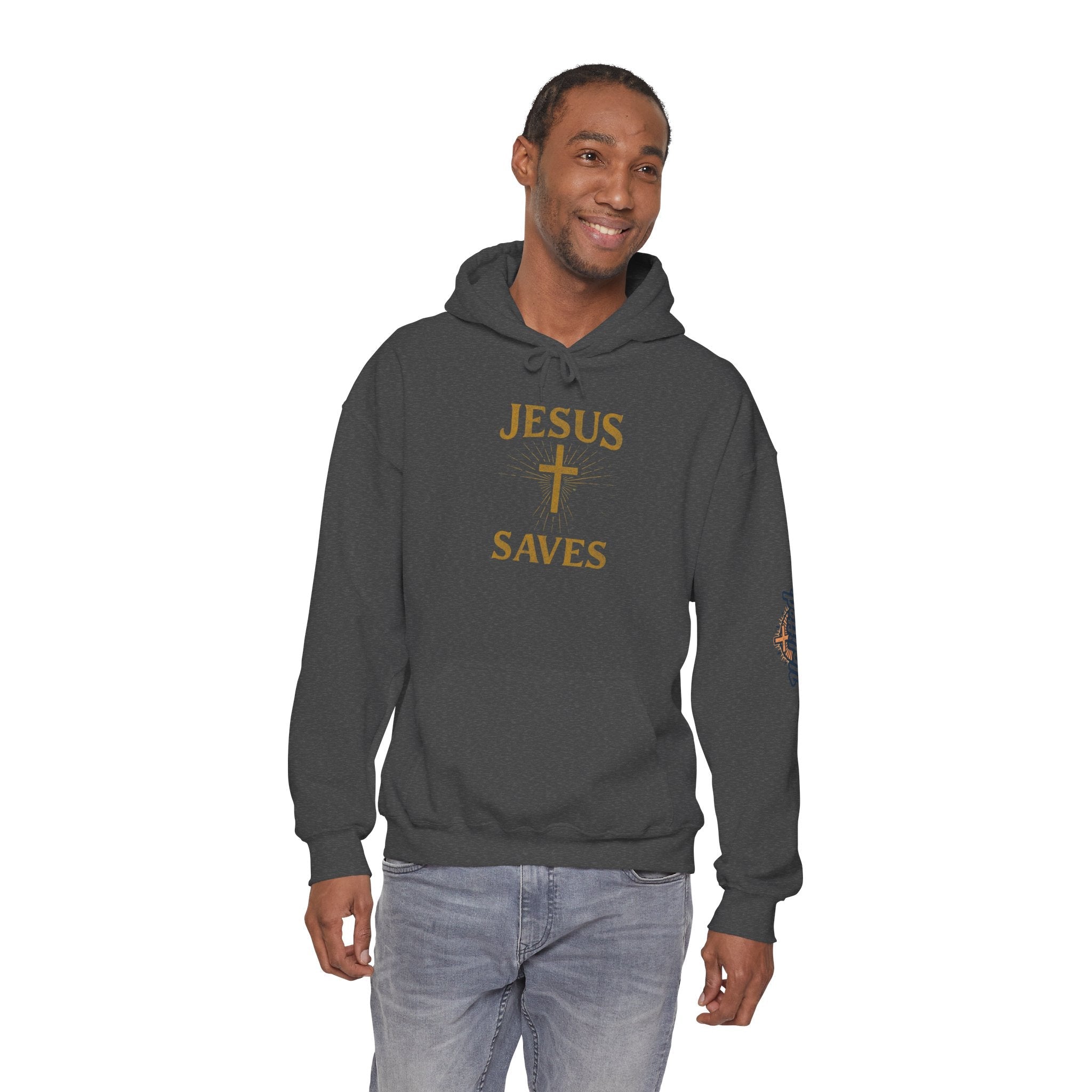 Jesus Saves Hoodie – Radiant Cross & Rays of Light Christian Sweatshirt for Eternal Hope & Faith Printify