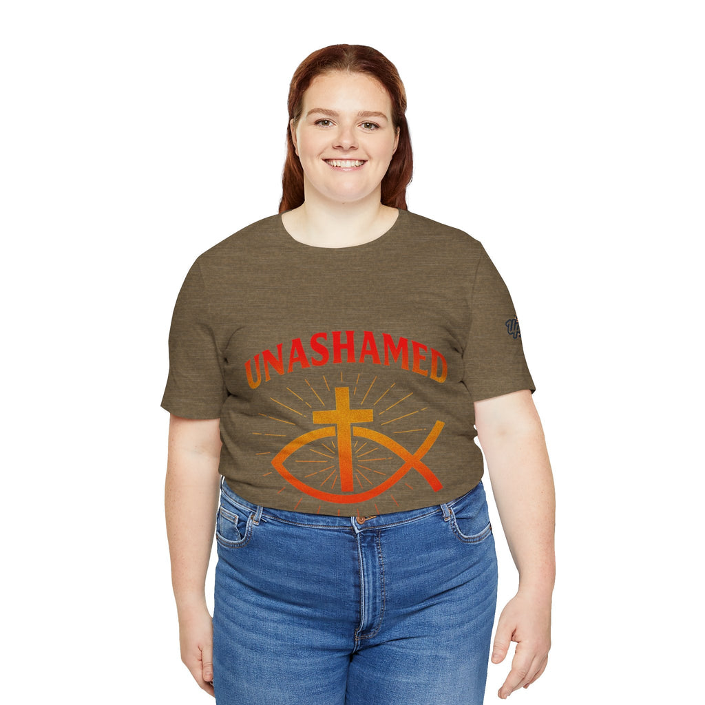 Unashamed T-shirt – Ichthys Jesus Fish & Cross Christian T-shirt for Romans 1:16 Bold Faith Printify