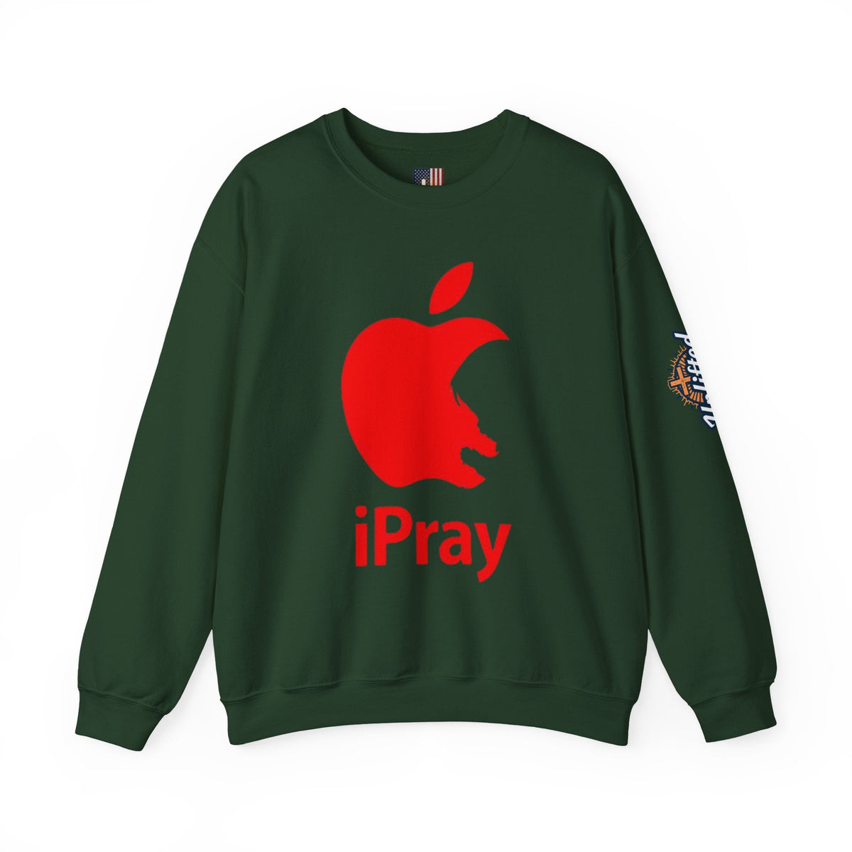 iPray Apple Logo Sweatshirt — Funny Christian Sweatshirt (Minimal Red Apple Graphic) Printify