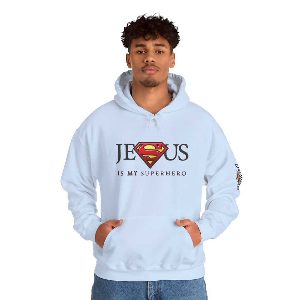Jesus Is My Superhero Hoodie — Christian Faith Graphic Pullover Printify