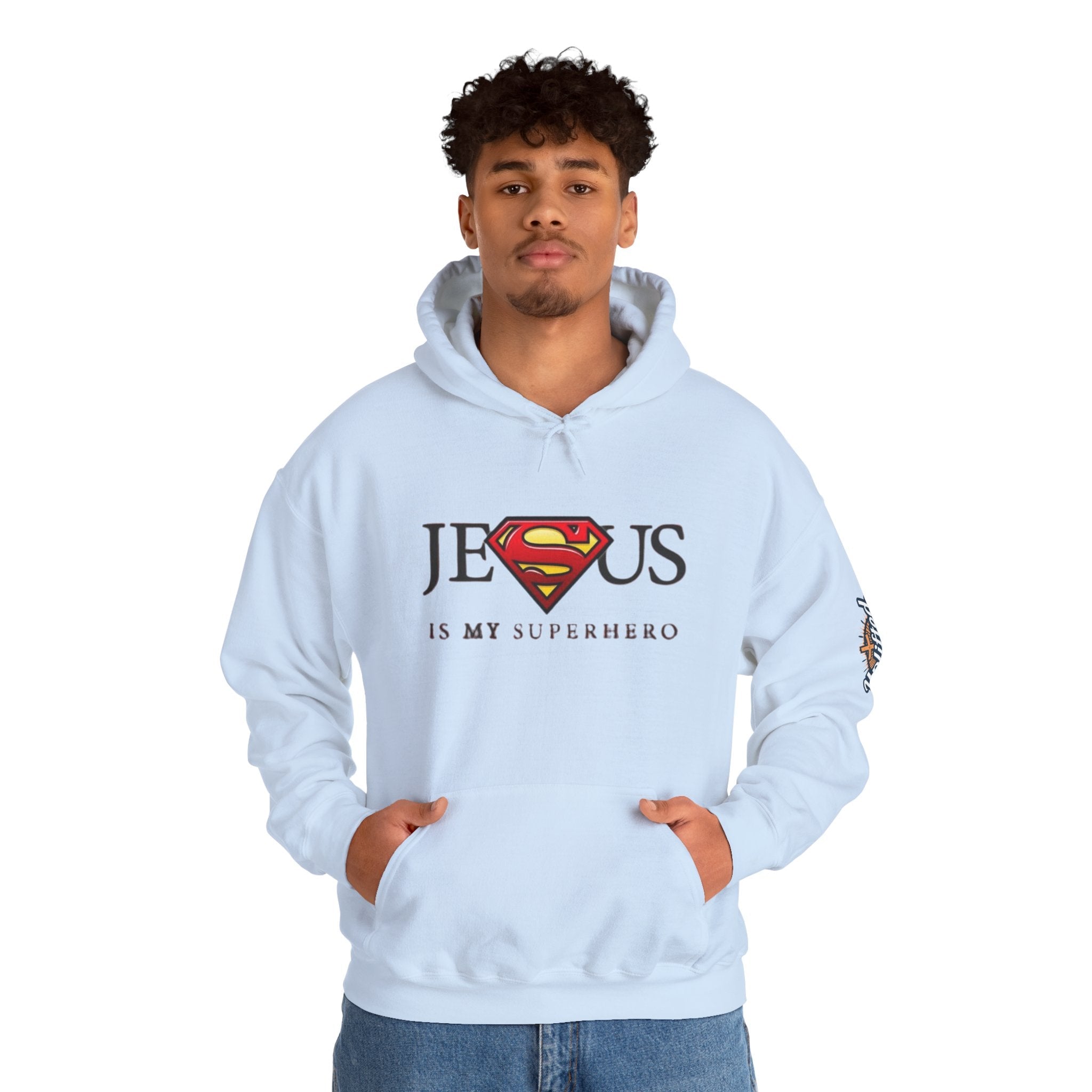 Jesus Is My Superhero Hoodie — Christian Faith Graphic Pullover Printify