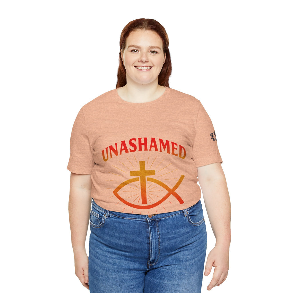 Unashamed T-shirt – Ichthys Jesus Fish & Cross Christian T-shirt for Romans 1:16 Bold Faith Printify