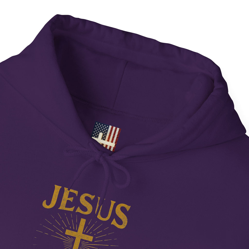 Jesus Saves Hoodie – Radiant Cross & Rays of Light Christian Sweatshirt for Eternal Hope & Faith Printify