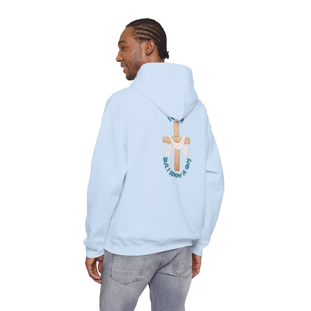 I Can’t, But I Know a Guy Hoodie – Jesus Cross Christian Hoodie for Cozy Faith Printify