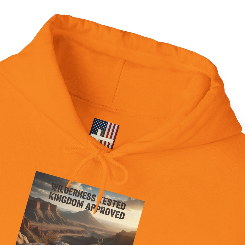 Wilderness Tested Kingdom Approved Hoodie – Mountain Desert Compass Crown Christian Sweatshirt for Biblical Adventure Faith Printify