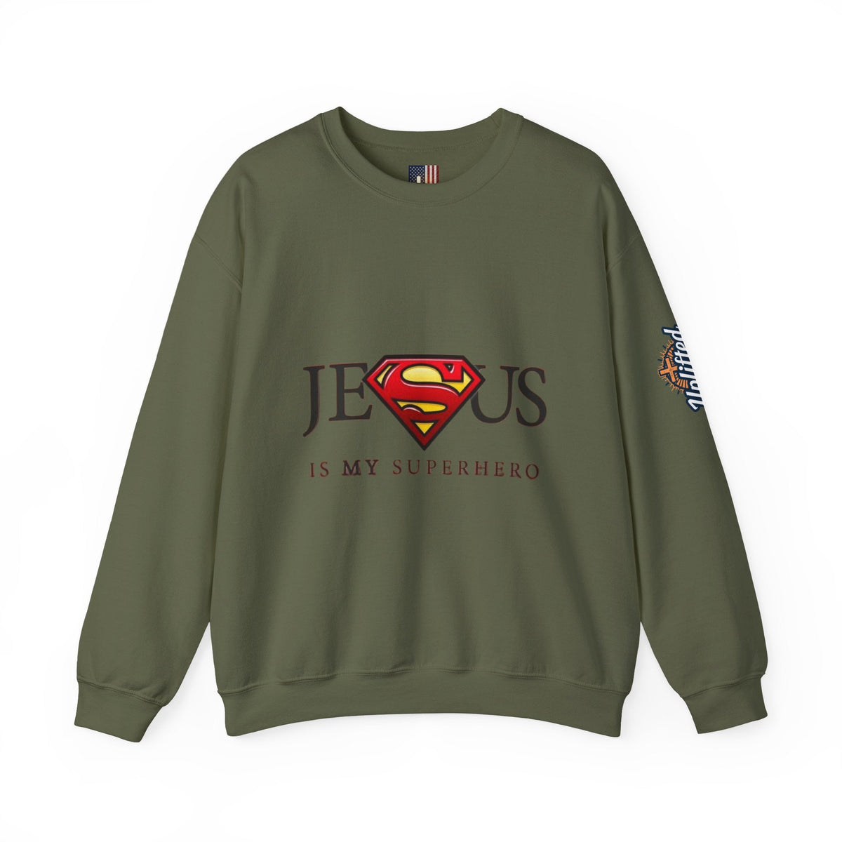 Jesus Is My Superhero Crewneck Sweatshirt Printify