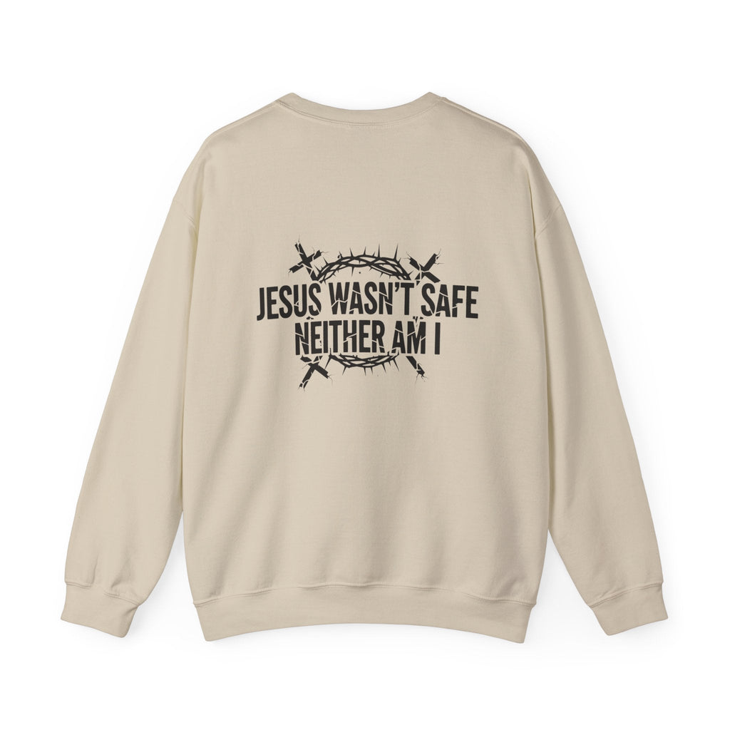⚡ Jesus Wasn’t Safe – Neither Am I | Bold Christian Sweatshirt | Storm-Walking Faith Tee | Minimalist Black & White Design | Uplifted Gear Printify