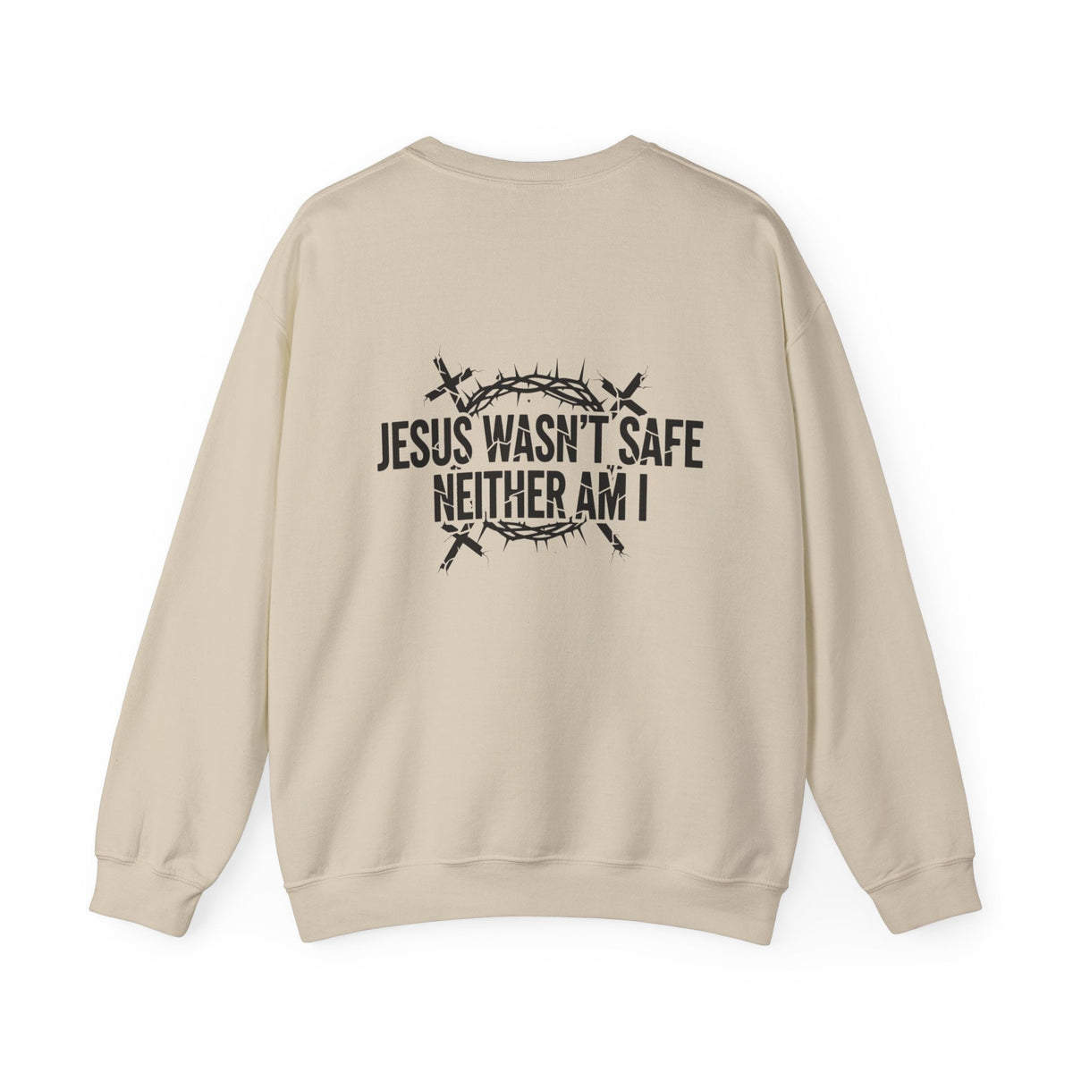 ⚡ Jesus Wasn’t Safe – Neither Am I | Bold Christian Sweatshirt | Storm-Walking Faith Tee | Minimalist Black & White Design | Uplifted Gear Printify