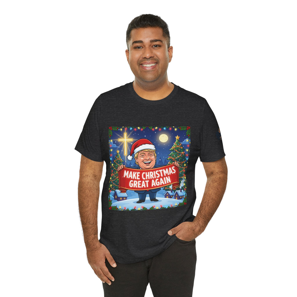 🎄 Make Christmas Great Again – Patriotic Christian Christmas T-Shirt | Bold Holiday Faith Tee | Red & White Banner Design | Uplifted Gear Printify