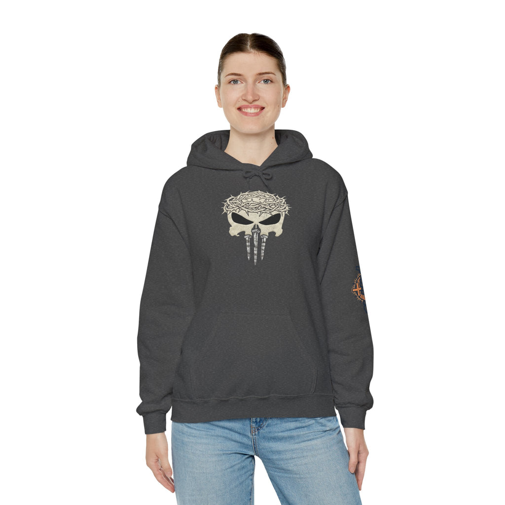 Christian Skull Hoodie - Crown of Thorns & Nails - Warrior Faith Hoodie Printify