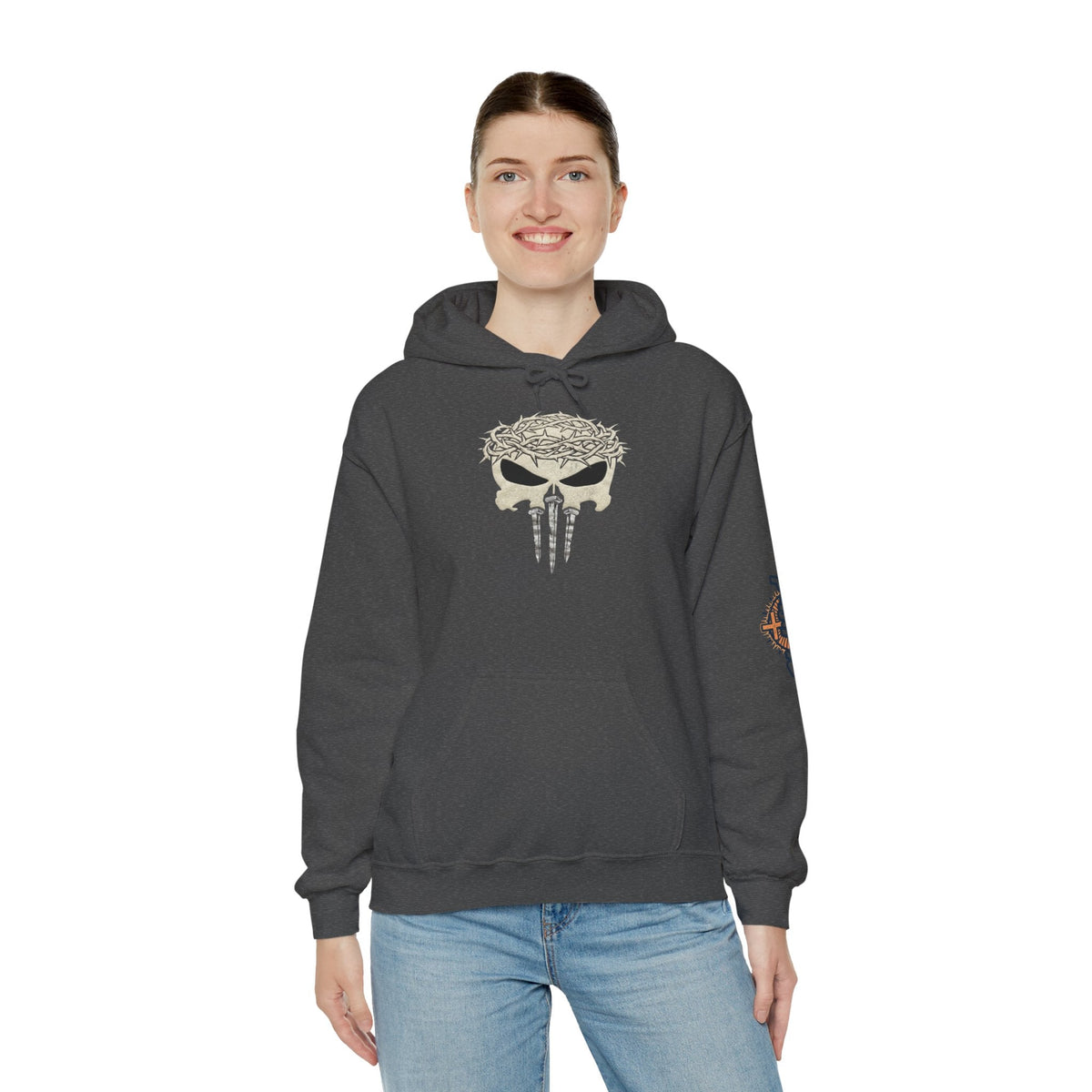 Christian Skull Hoodie - Crown of Thorns & Nails - Warrior Faith Hoodie Printify