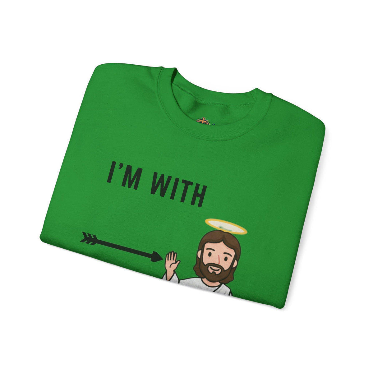 🔥 I’m With Him → Christian Sweatshirt | Arrow Pointing to Jesus | Minimalist Faith Tee | Subtle Cross Design | Bible-Inspired Apparel by Uplifted Gear Printify