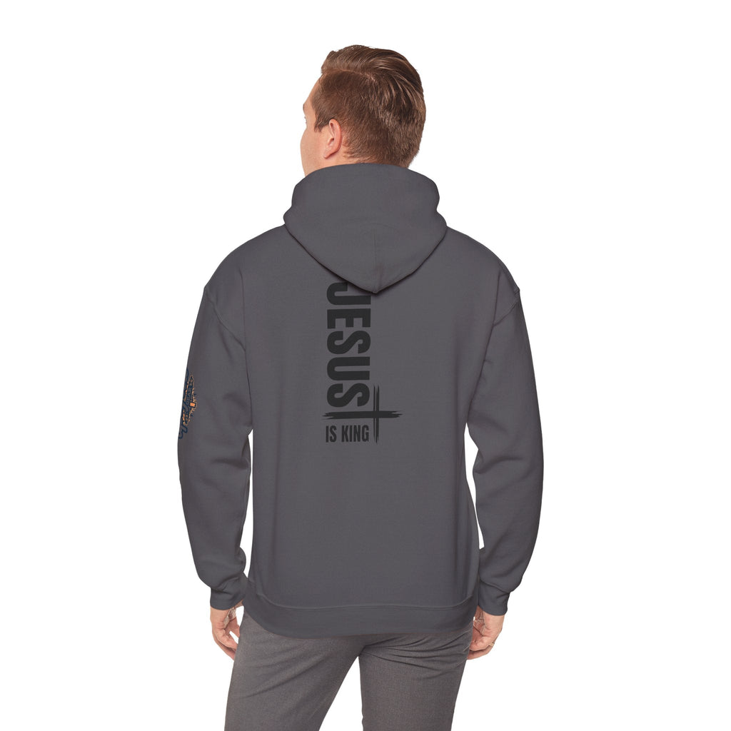 Jesus Is King Hoodie | Modern Typographic Cross Christian Hoodie Printify