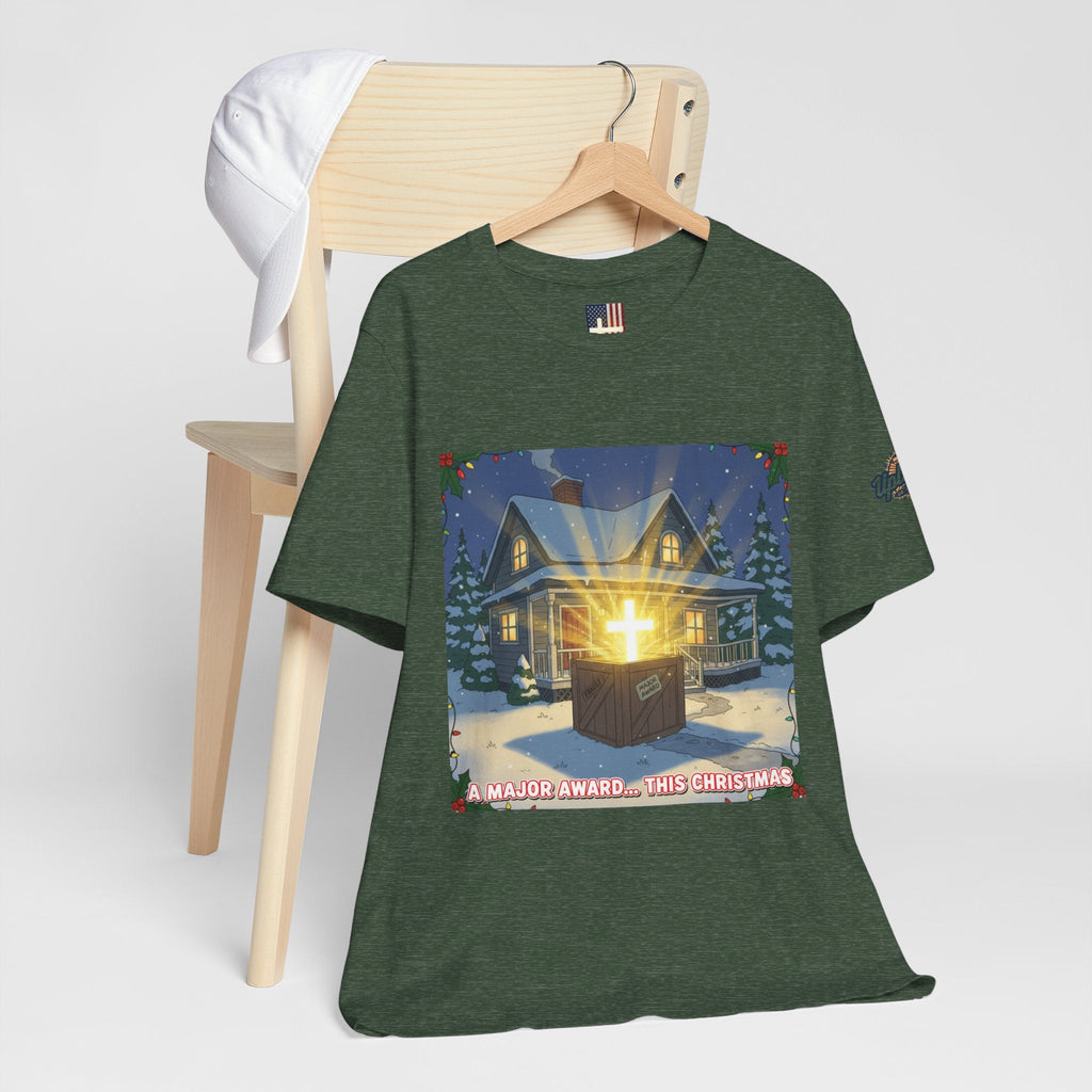 A Major Award This Christmas T-shirt – Fragile Leg Lamp Parody Cross Unboxing Christian T-shirt for Hilarious Faith & Holiday Glow Printify