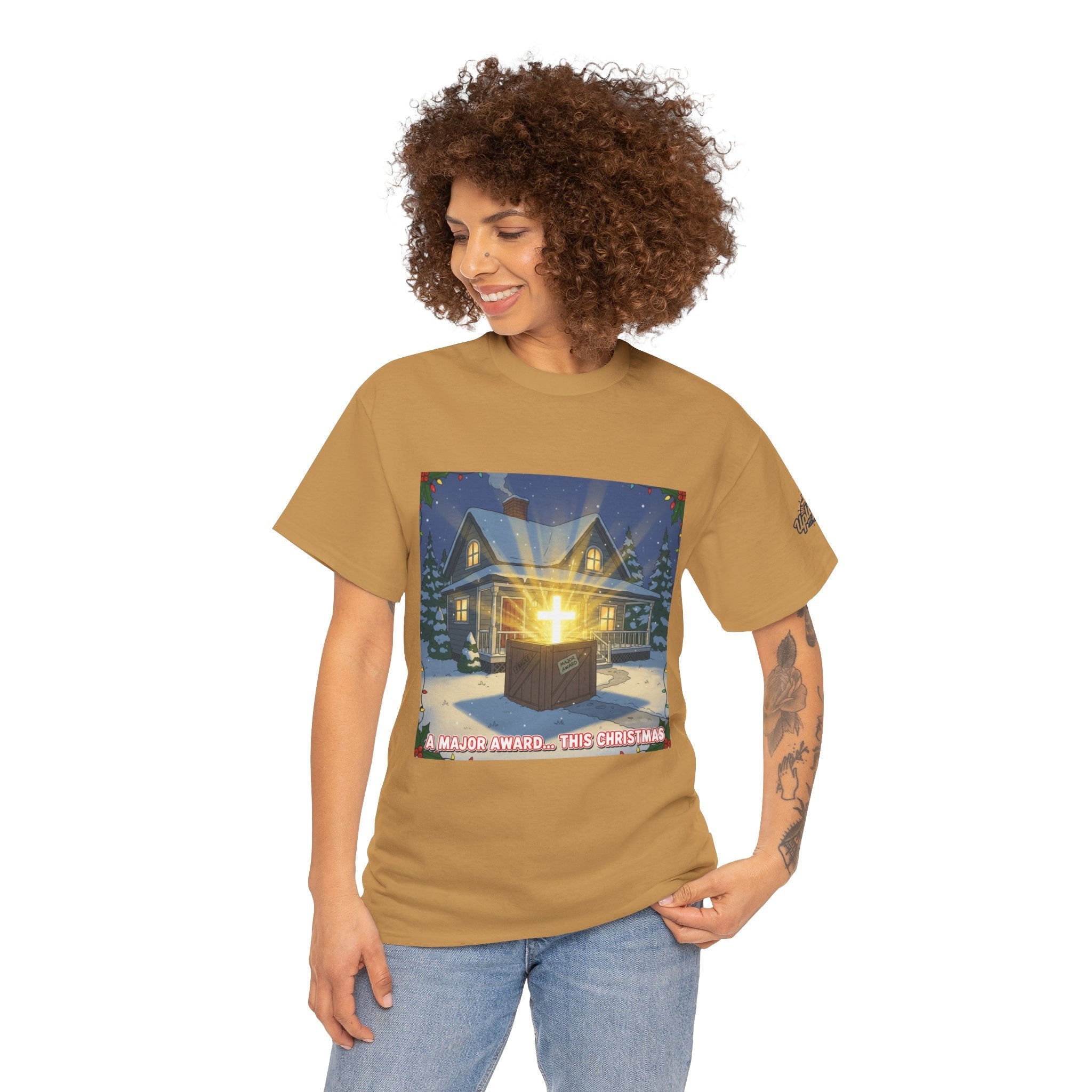 A Major Award This Christmas T-shirt – Fragile Leg Lamp Parody Cross Unboxing Christian T-shirt for Hilarious Faith & Holiday Glow Printify
